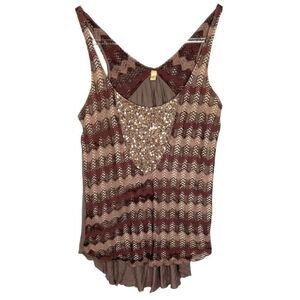 Anthropologie Tiny Women's Brown Sequin Sleeveless Scoop Neck Tank Top Size S